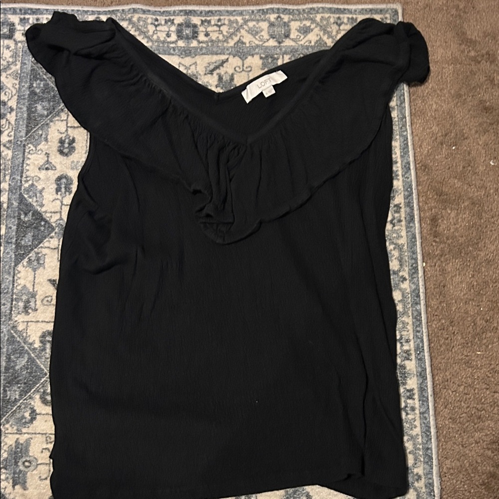 LOFT Elegant Black Ruffle V-Neck Blouse
